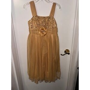 Amy Byer Girls Gold Sequin Tulle Dress Party Special Occasion Size 16